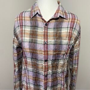 Vince Linen Long sleeve Plaid Button-Down Shirt Small